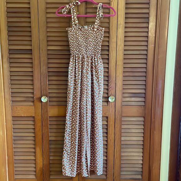 Tie-Shoulder Smocked Tiered Jumpsuit main image 1